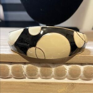 Black and Cream Gold Tone Geometric Bangle